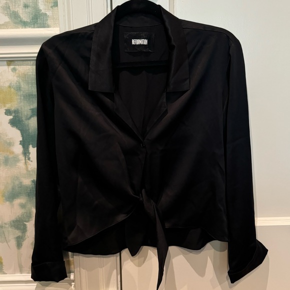 Reformation Basinger Silk Tie Collar Top size XS - Picture 4 of 6